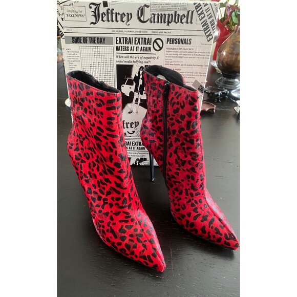 Jeffrey Campbell Temptation Stiletto Bootie's, Red Cheetah 11 Sexy Boots - Picture 5 of 16